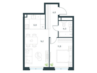 Планировка двухкомнатной(квартира) площадью 43.4 квадратных метров в ЖК “ЖК Левел Мичуринский”
