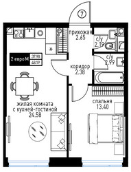 Планировка двухкомнатной(квартира) площадью 48.19 квадратных метров в ЖК “ЖК Инноватор”
