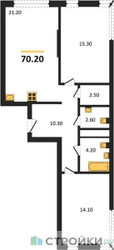 Планировка двухкомнатной(квартира) площадью 70.2 квадратных метров в ЖК “ЖК Переделкино Ближнее”