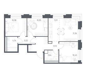 Планировка трехкомнатной(квартира) площадью 68.43 квадратных метров в ЖК “ЖК Верейская 41”