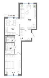 Планировка двухкомнатной(квартира) площадью 67.6 квадратных метров в ЖК “ЖК G3 Театральный”