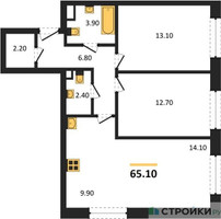 Планировка двухкомнатной(квартира) площадью 65.1 квадратных метров в “Жилые кварталы Белый Град”