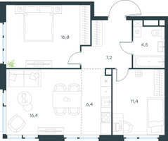Планировка трехкомнатной(квартира) площадью 62.7 квадратных метров в “ЖК Level Мичуринский”