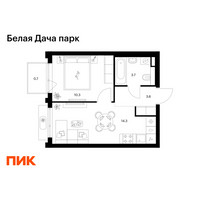 Планировка однокомнатной(квартира) площадью 32.6 квадратных метров в “ЖК Белая Дача парк”