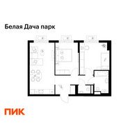 Планировка двухкомнатной(квартира) площадью 55.4 квадратных метров в “ЖК Белая Дача парк”
