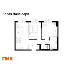 Планировка двухкомнатной(квартира) площадью 55.4 квадратных метров в ЖК “ЖК Белая Дача парк”