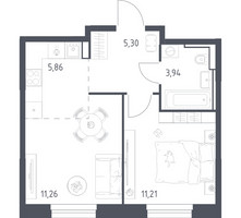 Планировка однокомнатной(квартира) площадью 37.57 квадратных метров в “ЖК Квартал Строгино”
