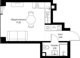 Планировка студии(квартира) площадью 24 квадратных метров в “ЖК Веер”