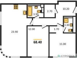 Планировка двухкомнатной(квартира) площадью 68.4 квадратных метров в “ЖК Нагатино Ай-Лэнд”