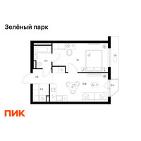 Планировка однокомнатной(квартира) площадью 38.7 квадратных метров в “ЖК Зеленый парк”