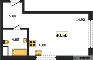 Планировка студии(квартира) площадью 30.5 квадратных метров в “ЖК Сиреневый парк”