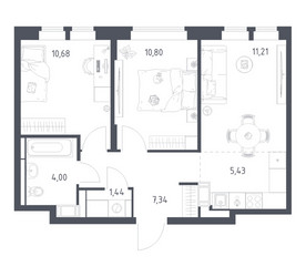 Планировка двухкомнатной(квартира) площадью 50.9 квадратных метров в ЖК “ЖК Большое Путилково”
