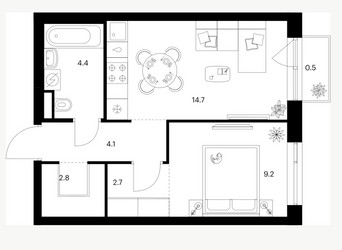 Планировка однокомнатной(квартира) площадью 37.7 квадратных метров в ЖК “ЖК Лосиноостровский парк”
