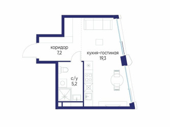 Планировка студии(квартира) площадью 31.72 квадратных метров в ЖК “ЖК Остров”
