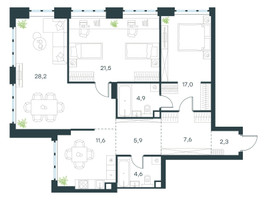 Планировка трехкомнатной(квартира) площадью 103.6 квадратных метров в “ЖК Левел Южнопортовая”