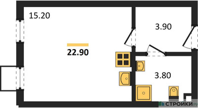 Планировка студии(квартира) площадью 22.9 квадратных метров в ЖК “ЖК Лучи-2”