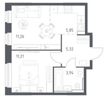 Планировка однокомнатной(квартира) площадью 37.58 квадратных метров в “ЖК Квартал Строгино”