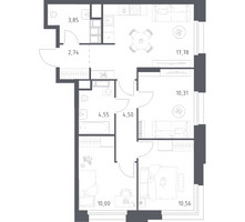 Планировка трехкомнатной(апартаменты) площадью 64.29 квадратных метров в “ЖК Апарт-отель Тропарево парк”