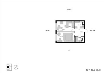Планировка двухкомнатной(квартира) площадью 46.6 квадратных метров в ЖК “ЖК Мытищи Сити”