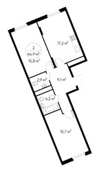 Планировка двухкомнатной(квартира) площадью 64.9 квадратных метров в ЖК “ЖК Переделкино Ближнее”