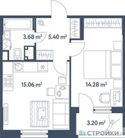 Планировка однокомнатной(квартира) площадью 40.02 квадратных метров в “ЖК Светлый мир Станция Л”