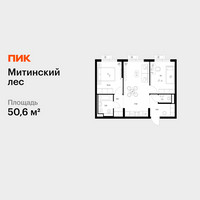 Планировка двухкомнатной(квартира) площадью 50.6 квадратных метров в “ЖК Митинский лес”