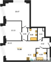 Планировка двухкомнатной(квартира) площадью 69.9 квадратных метров в “ЖК Moments (Моментс)”