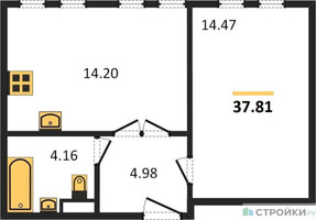 Планировка однокомнатной(апартаменты) площадью 37.81 квадратных метров в “ЖК Движение. Говорово”