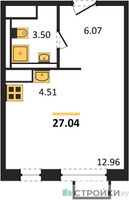 Планировка студии(квартира) площадью 27.04 квадратных метров в “ЖК Алхимово”