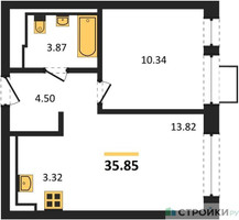 Планировка однокомнатной(квартира) площадью 35.85 квадратных метров в “ЖК Молжаниново”