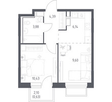 Планировка однокомнатной(квартира) площадью 35.07 квадратных метров в “ЖК Томилино Парк”