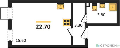 Планировка студии(квартира) площадью 22.7 квадратных метров в ЖК “ЖК Лучи-2”