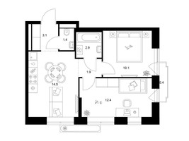 Планировка двухкомнатной(квартира) площадью 46.7 квадратных метров в “ЖК Саларьево парк”