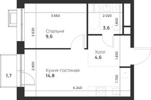 Планировка однокомнатной(квартира) площадью 33.1 квадратных метров в “ЖК Форевиль”