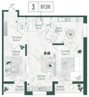 Планировка трехкомнатной(квартира) площадью 90.74 квадратных метров в “ЖК Рига Хиллс”