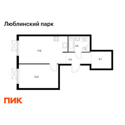 Планировка однокомнатной(квартира) площадью 41.9 квадратных метров в ЖК “ЖК Люблинский парк”