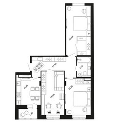 Планировка трехкомнатной(квартира) площадью 82.4 квадратных метров в ЖК “ЖК Времена года”