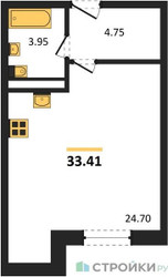 Планировка студии(квартира) площадью 33.41 квадратных метров в ЖК “ЖК Радость (Радумля Парк)”