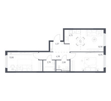 Планировка двухкомнатной(квартира) площадью 59.98 квадратных метров в “ЖК Пригород Лесное”