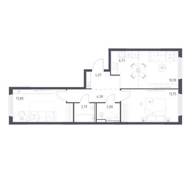 Планировка двухкомнатной(квартира) площадью 59.98 квадратных метров в ЖК “ЖК Пригород Лесное”