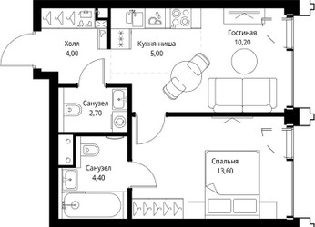 Планировка однокомнатной(квартира) площадью 40.3 квадратных метров в ЖК “ЖК СЕТ”