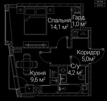 Планировка однокомнатной(квартира) площадью 33.9 квадратных метров в “ЖК СЕЗАР БУДУЩЕЕ”