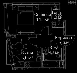 Планировка однокомнатной(квартира) площадью 33.9 квадратных метров в ЖК “ЖК СЕЗАР БУДУЩЕЕ”