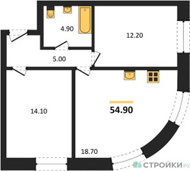 Планировка двухкомнатной(квартира) площадью 54.9 квадратных метров в ЖК “ЖК ЗИЛАРТ”