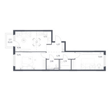 Планировка двухкомнатной(квартира) площадью 60.6 квадратных метров в “ЖК Пригород Лесное”