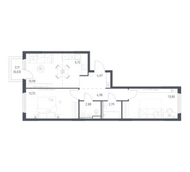 Планировка двухкомнатной(квартира) площадью 60.6 квадратных метров в ЖК “ЖК Пригород Лесное”