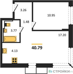 Планировка однокомнатной(квартира) площадью 40.79 квадратных метров в ЖК “ЖК Подольские кварталы”