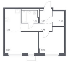 Планировка однокомнатной(квартира) площадью 46.96 квадратных метров в “ЖК Квартал Западный”