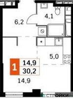 Планировка студии(квартира) площадью 30.2 квадратных метров в “ЖК Sydney City (Сидней Сити)”