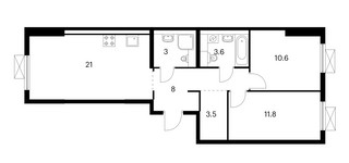 Планировка двухкомнатной(квартира) площадью 61.5 квадратных метров в “ЖК Люблинский парк”
